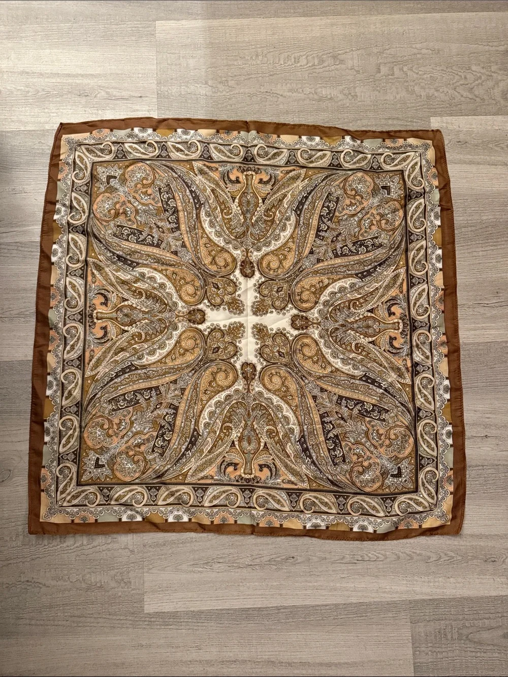 Silk Paisley Scarf in Brown and Cream